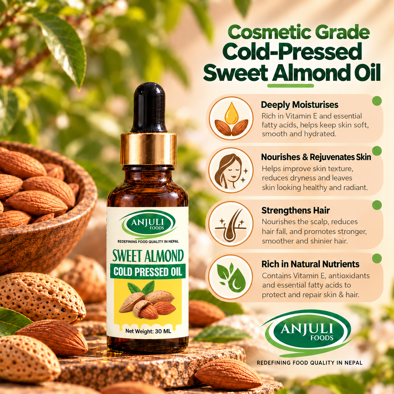 Cosmetic Grade Cold-Pressed Sweet Almond Oil - 30 ML - Image 2